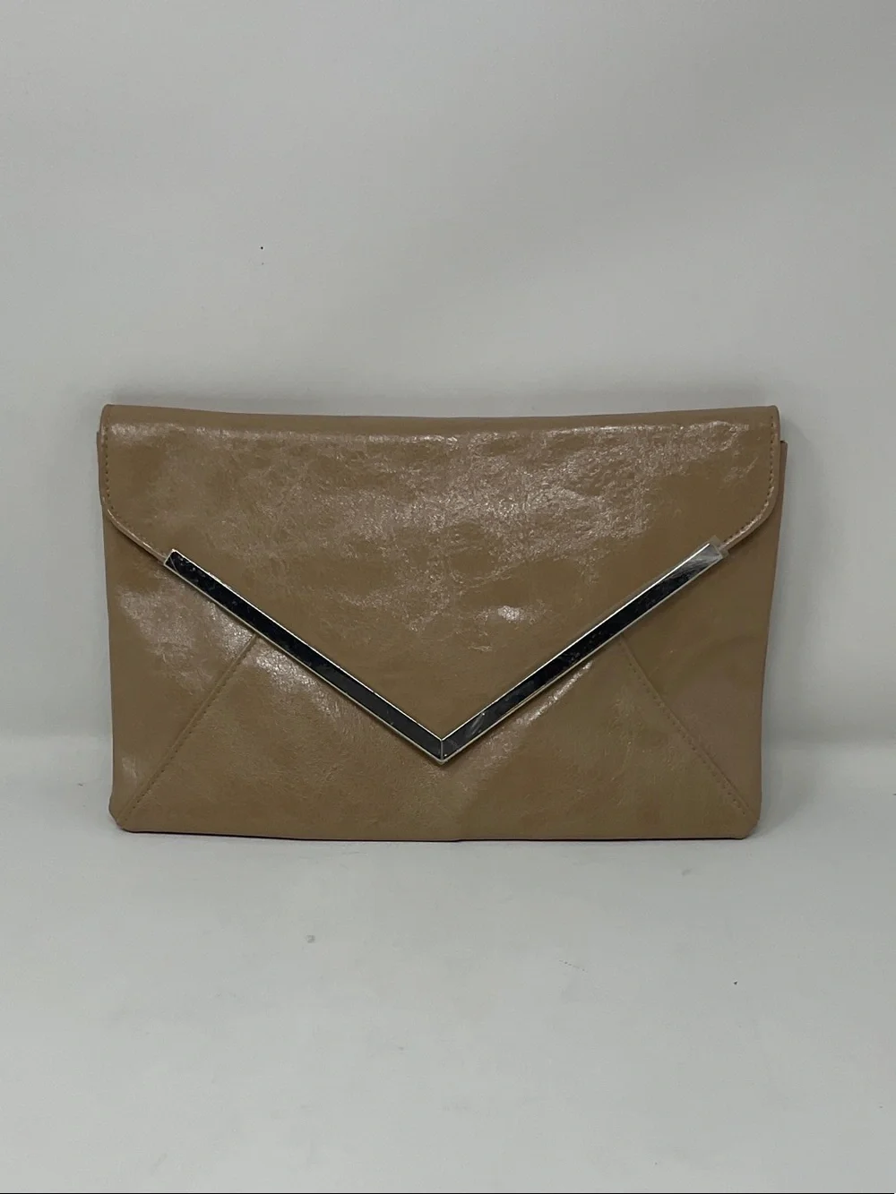 INC International Concepts Tan Envelope Clutch with Silver Trim